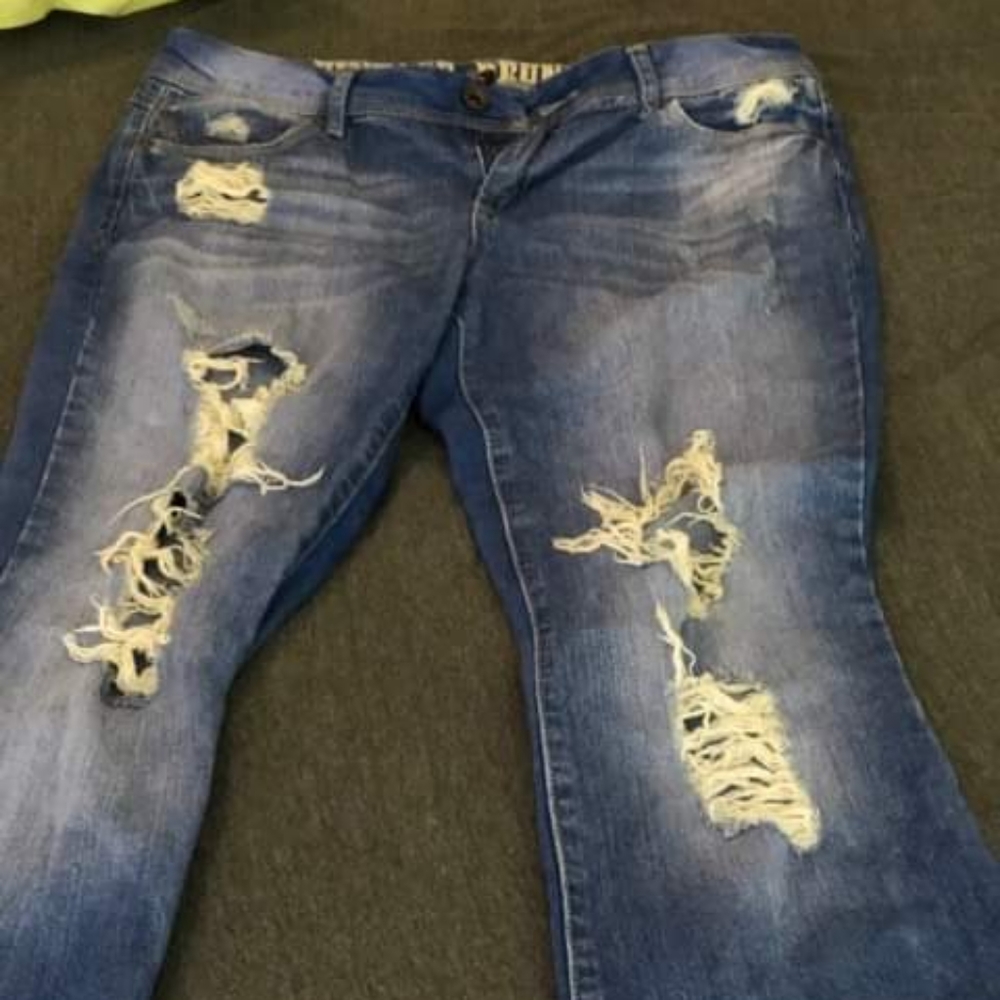 Ripped blue jeans